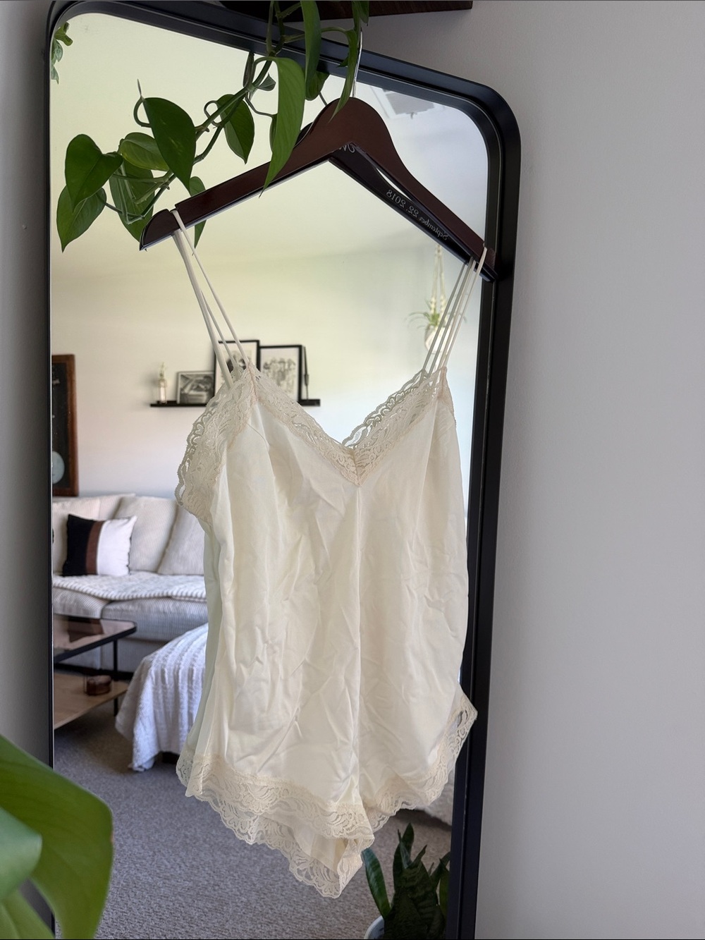 Vintage Silky Lace Trim Ivory Camisole & Short Set - Women Intimates
